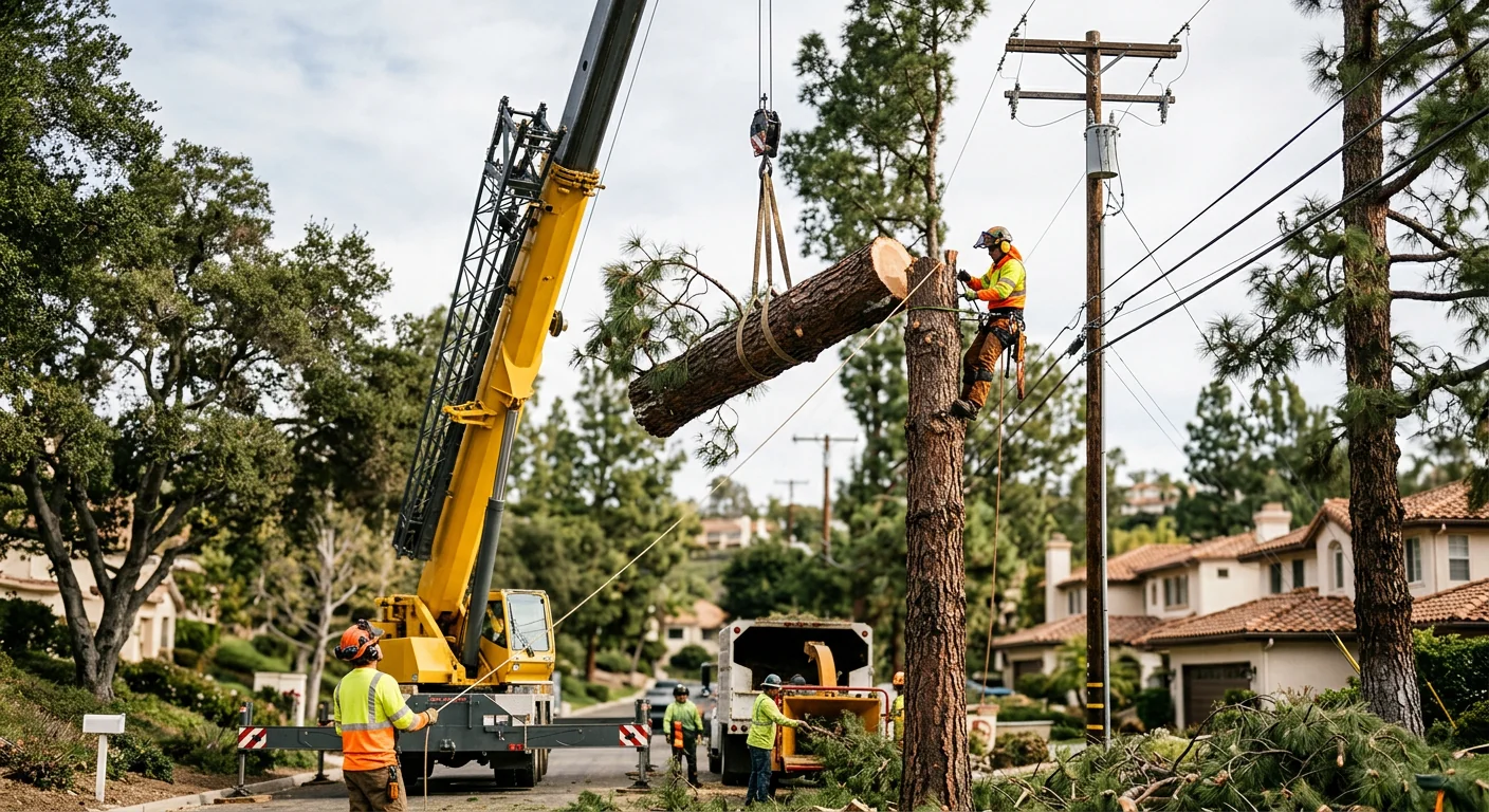 Storm-Split Pine Near Overhead Utility Lines