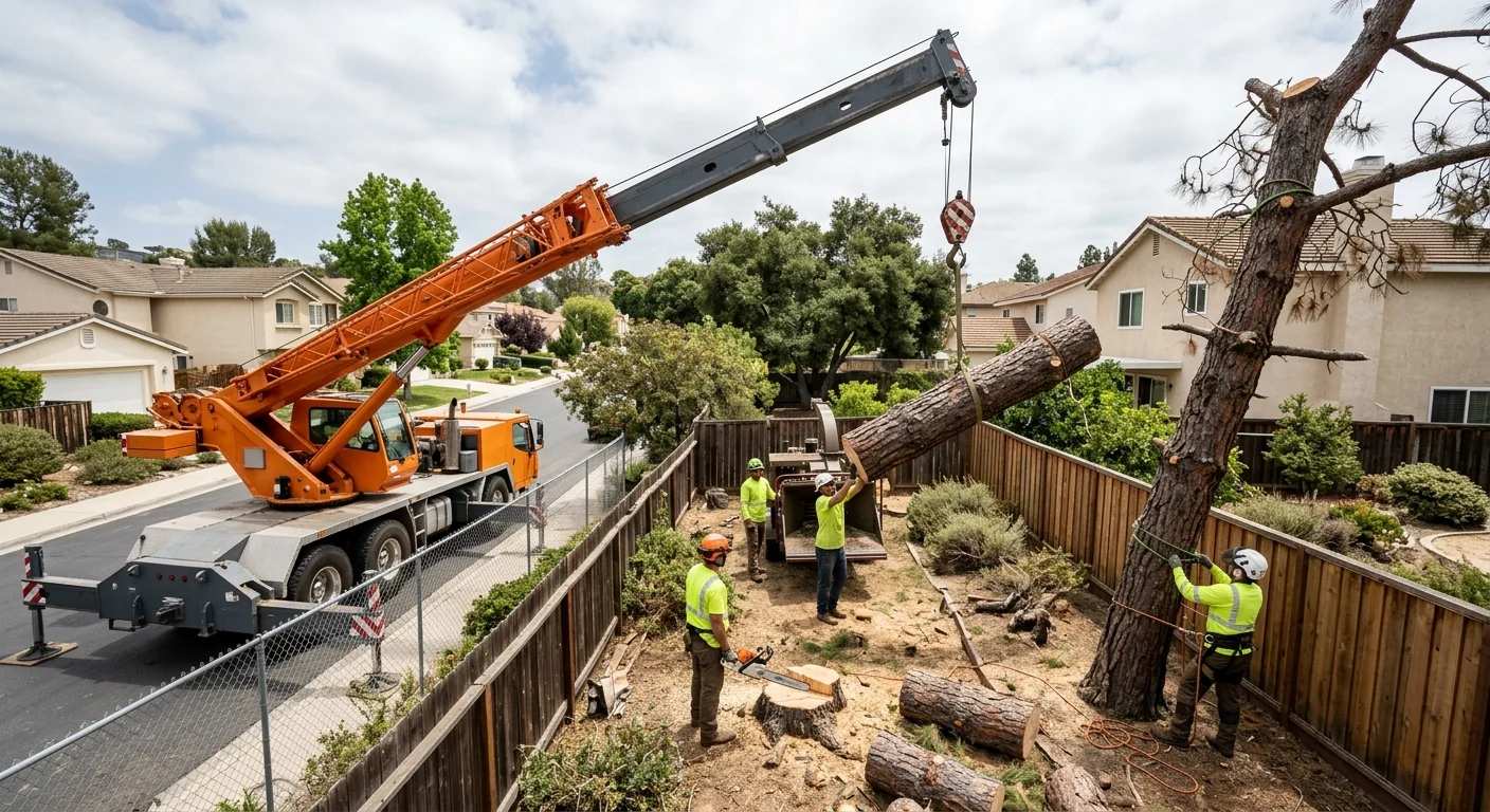 Multiple Dead Trees Cleared From a Narrow Lot