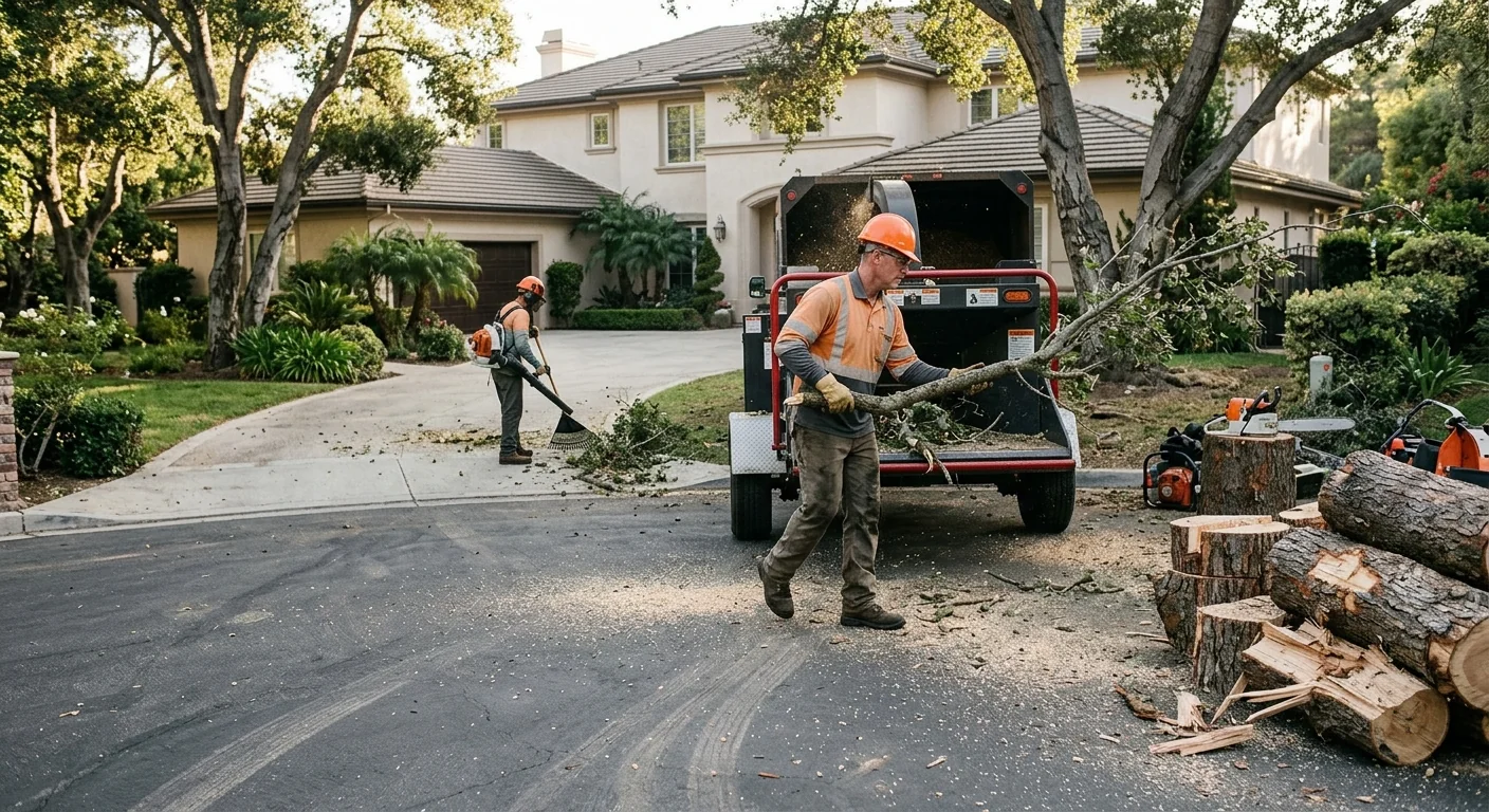 Cleared driveway and debris cleanup following emergency tree work