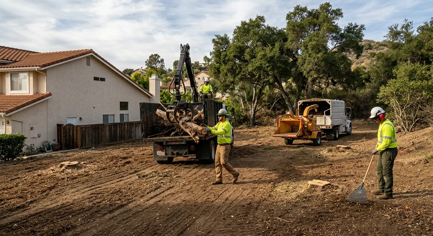 Cleared residential lot after hazardous tree removal and debris haul-away
