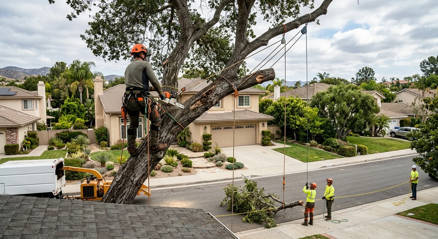 Decayed Oak Removal Beside a Roofline