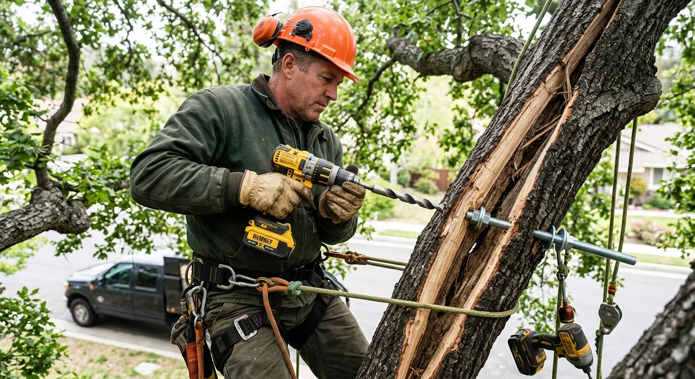 Technician setting a threaded brace rod through a split limb