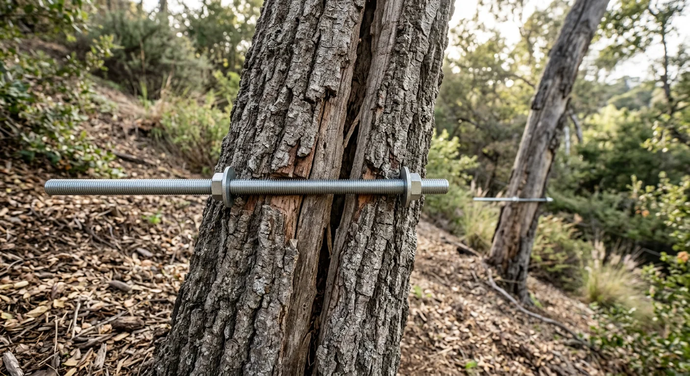 Split Trunk Bracing on a Hillside Property