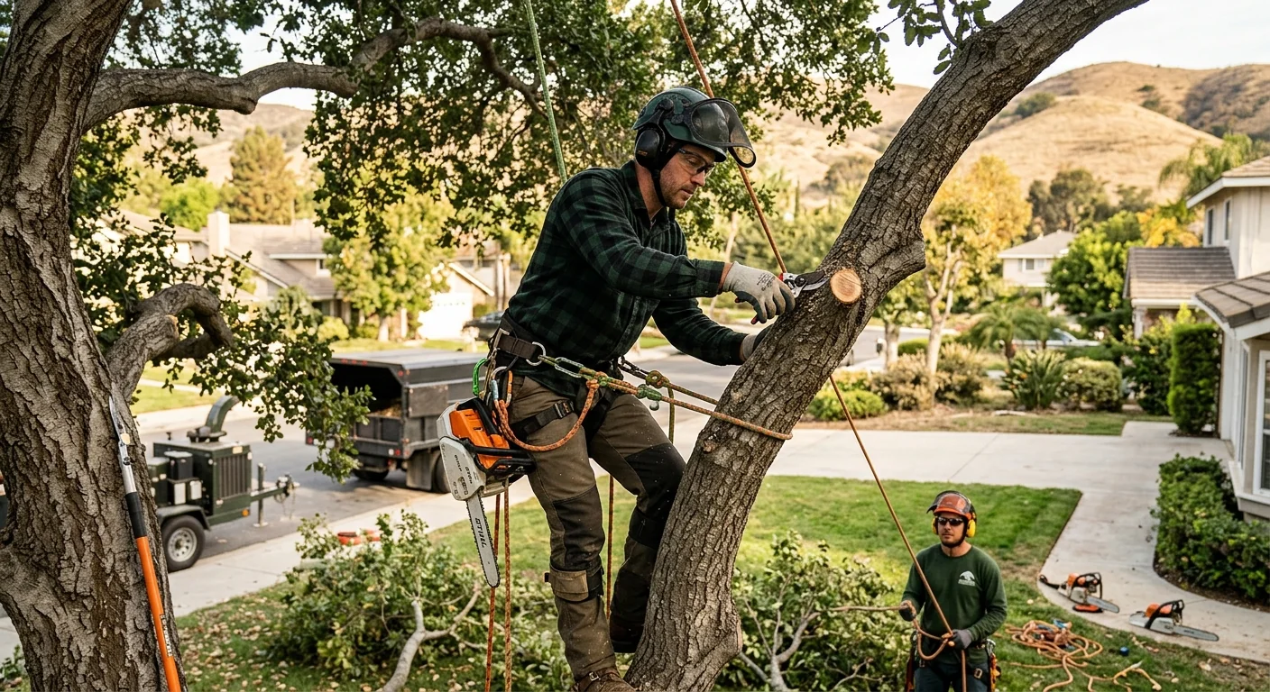 Corrective pruning cuts applied to a residential shade tree