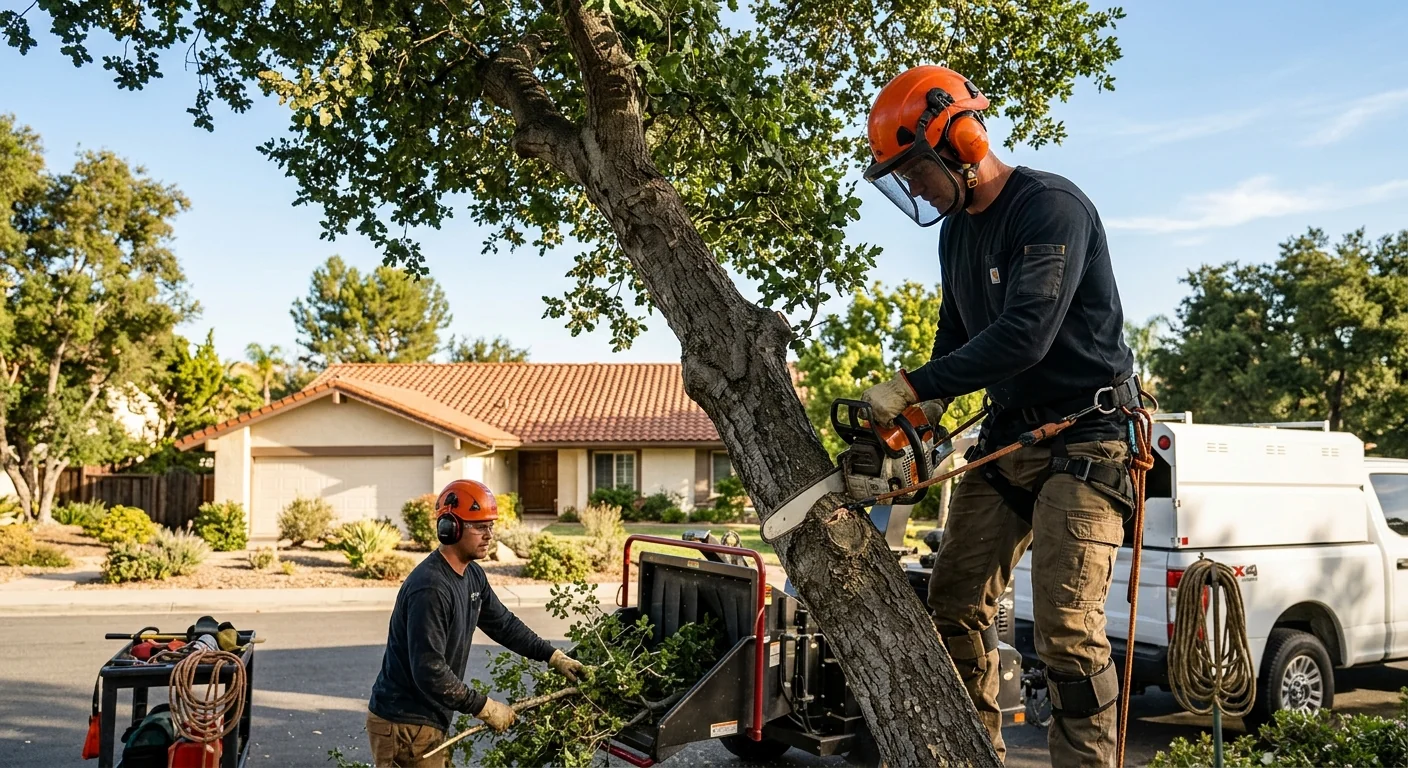 Property owner reviewing a written tree planting estimate with a technician outdoors