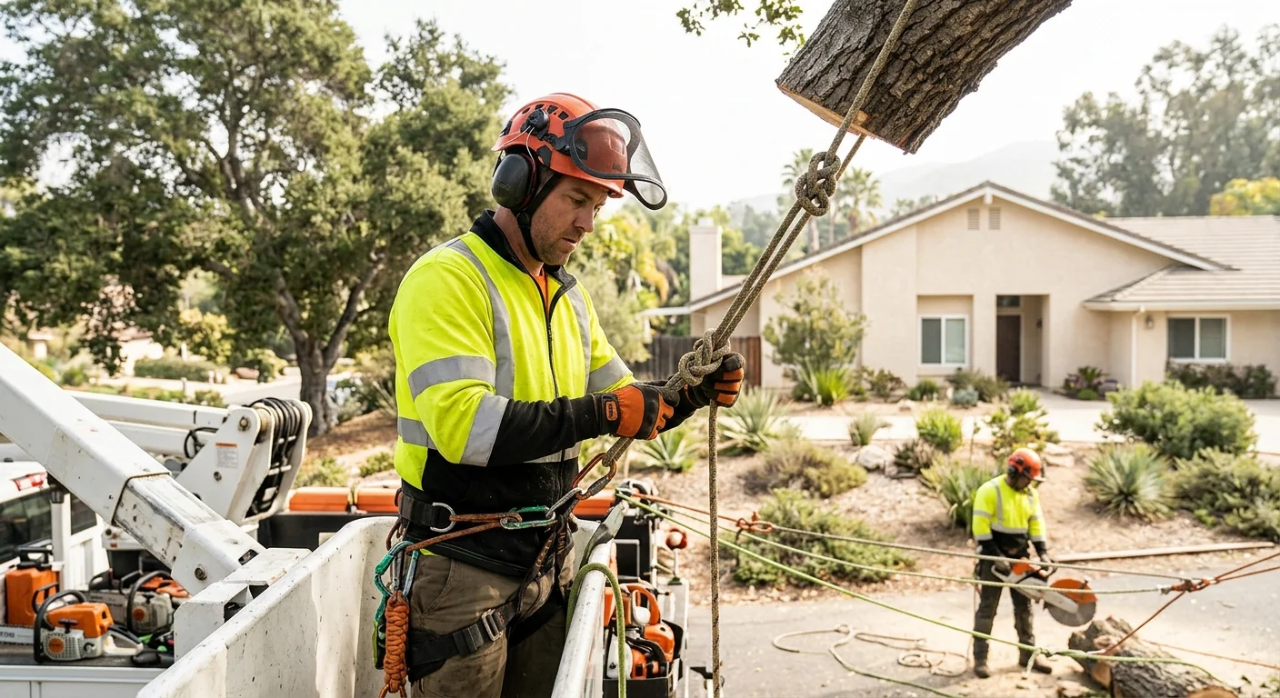 Certified technician performing structural tree pruning on a mature canopy in Westlake Village