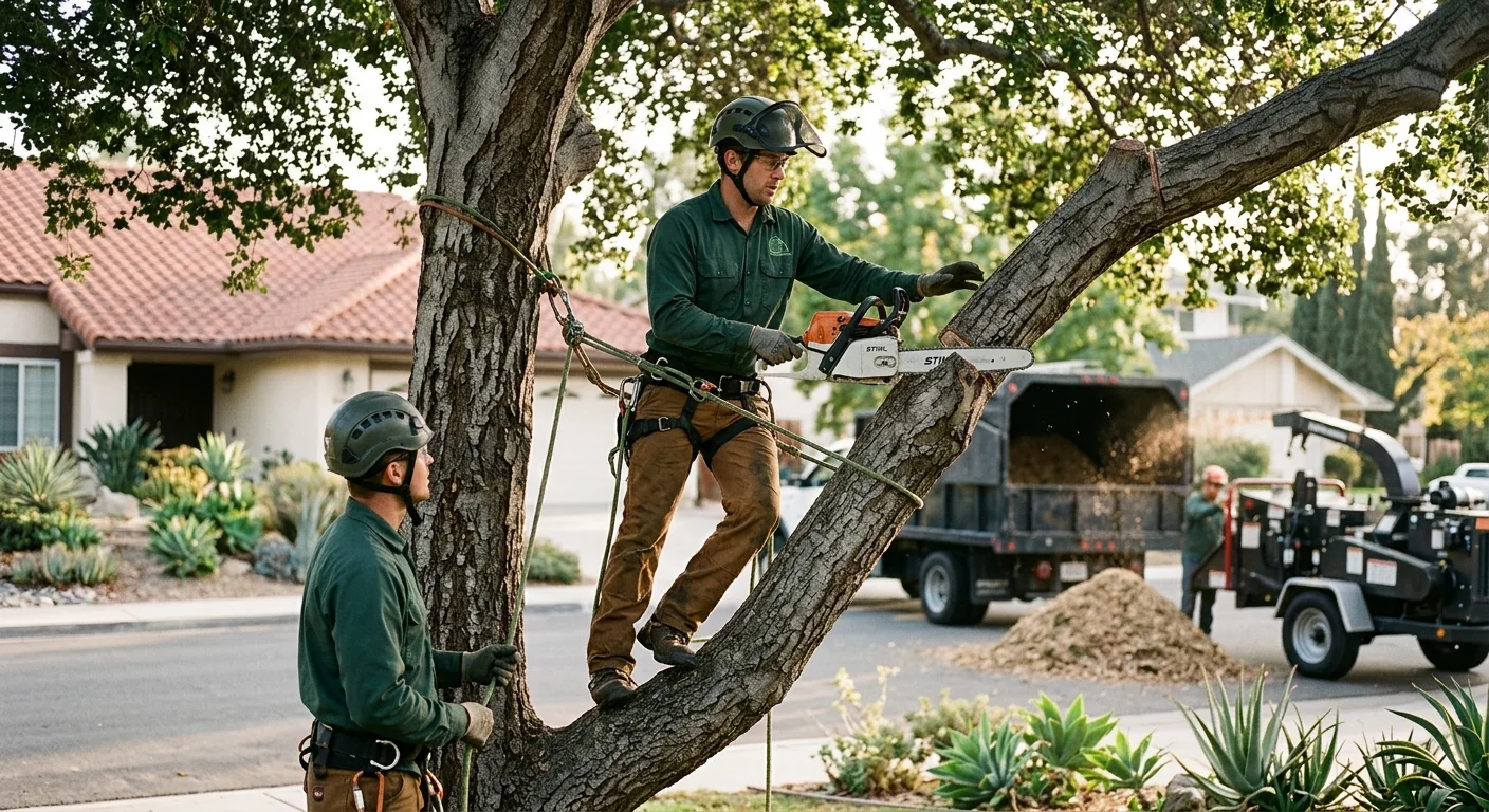 Trained crew preparing equipment for a tree removal job in Westlake Village