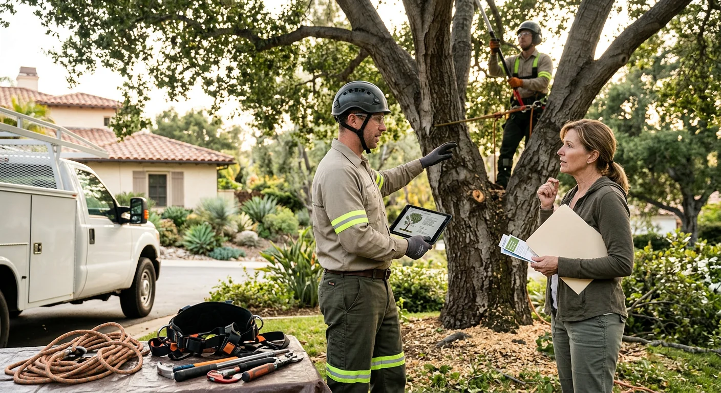 Tree service crew preparing equipment for a scheduled job in Westlake Village
