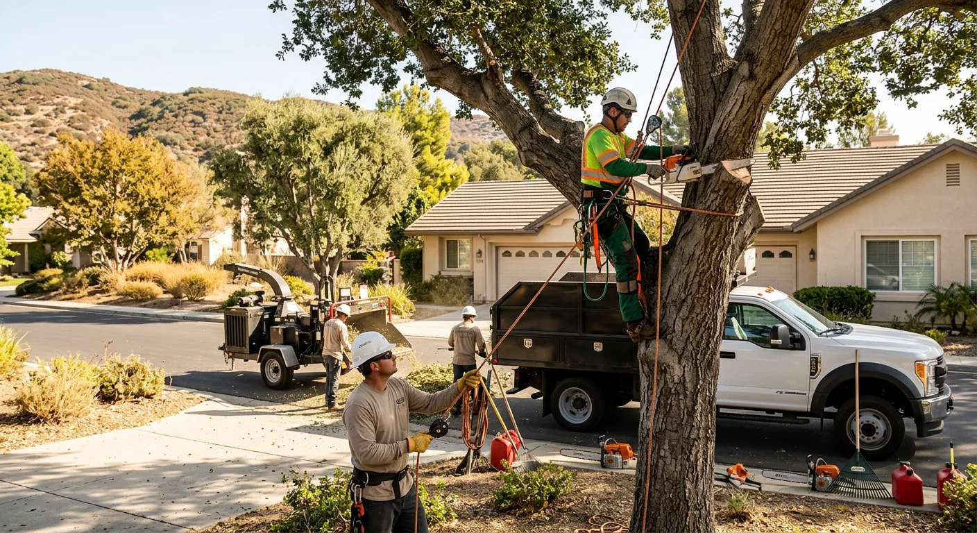 Arborist reviewing a written tree service estimate with a homeowner in Westlake Village