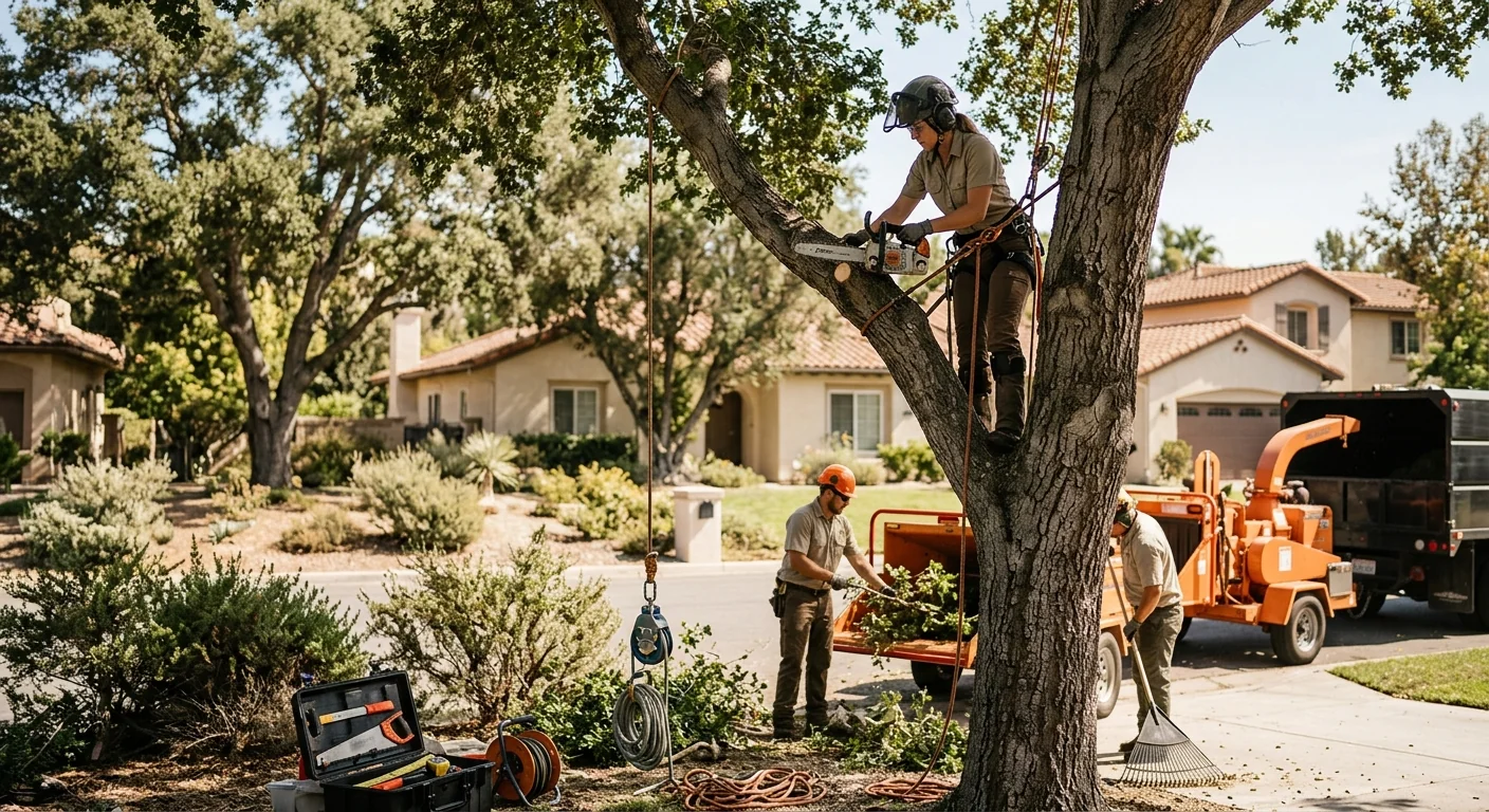 Mature residential trees along a quiet street in Westlake Village neighborhood