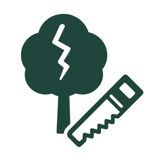 Storm-damaged branches being cleared from a yard