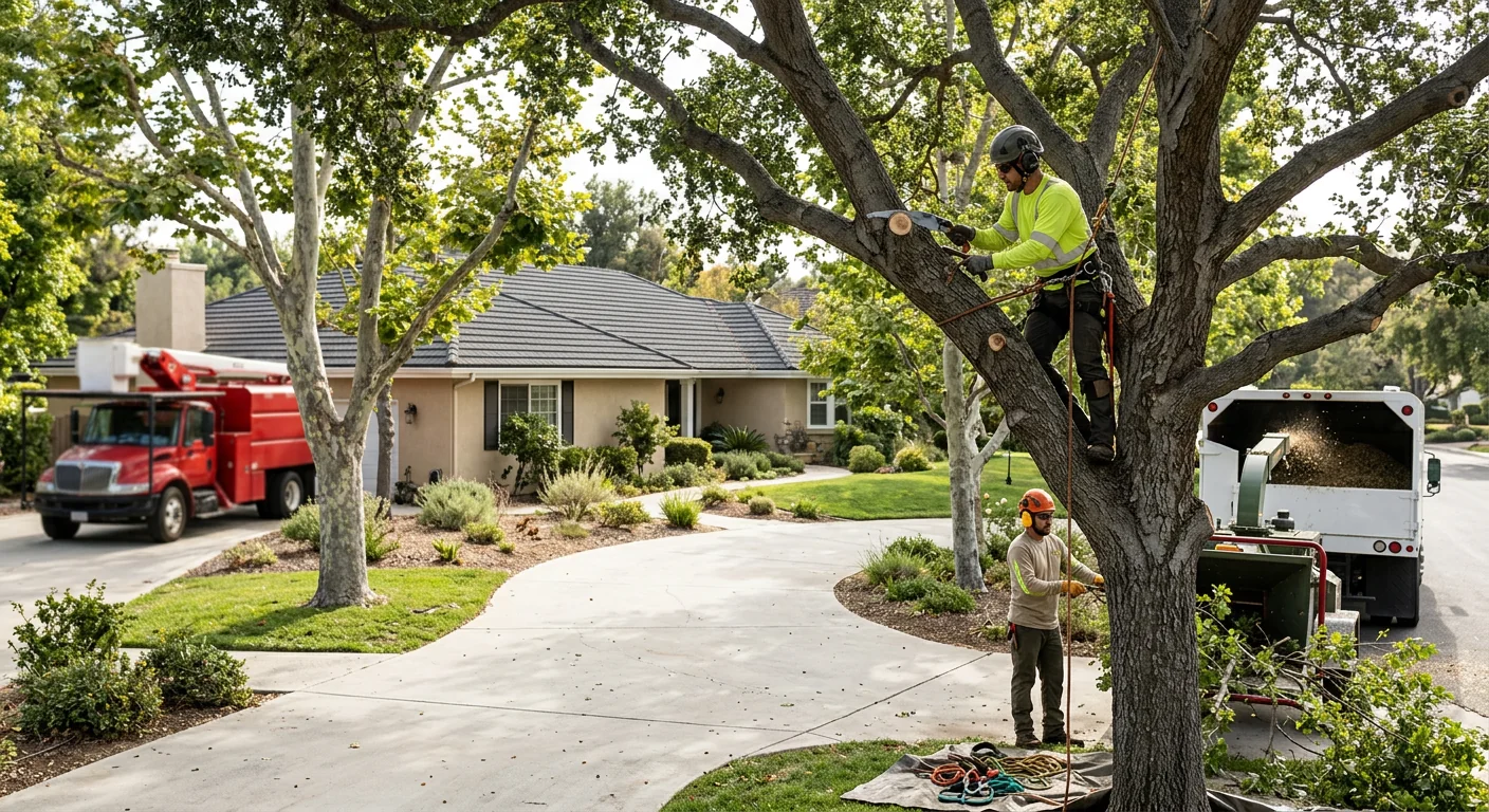 Trimmed trees framing a well-maintained property in Westlake Village